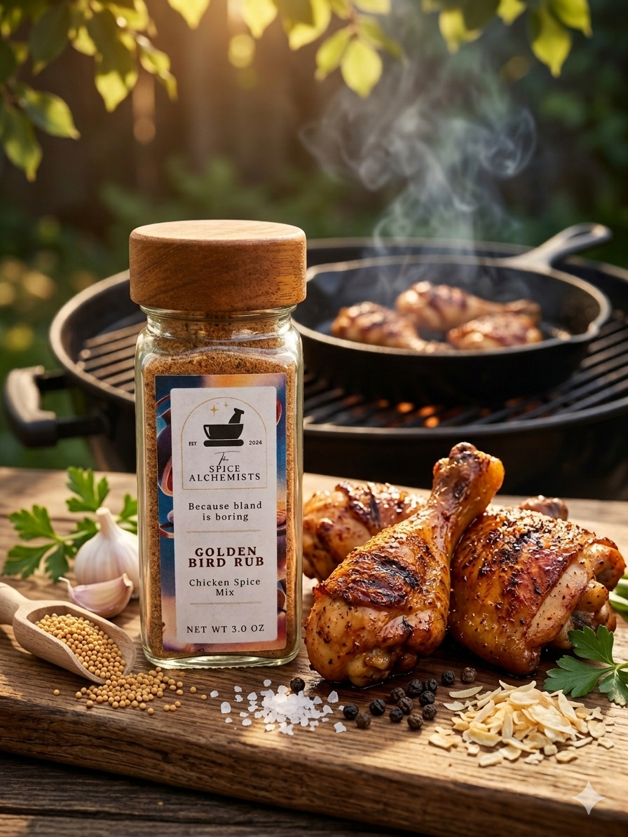 Golden Bird Rub - Chicken Spice Mix - 3 Ounce Eco-Friendly Glass Jar